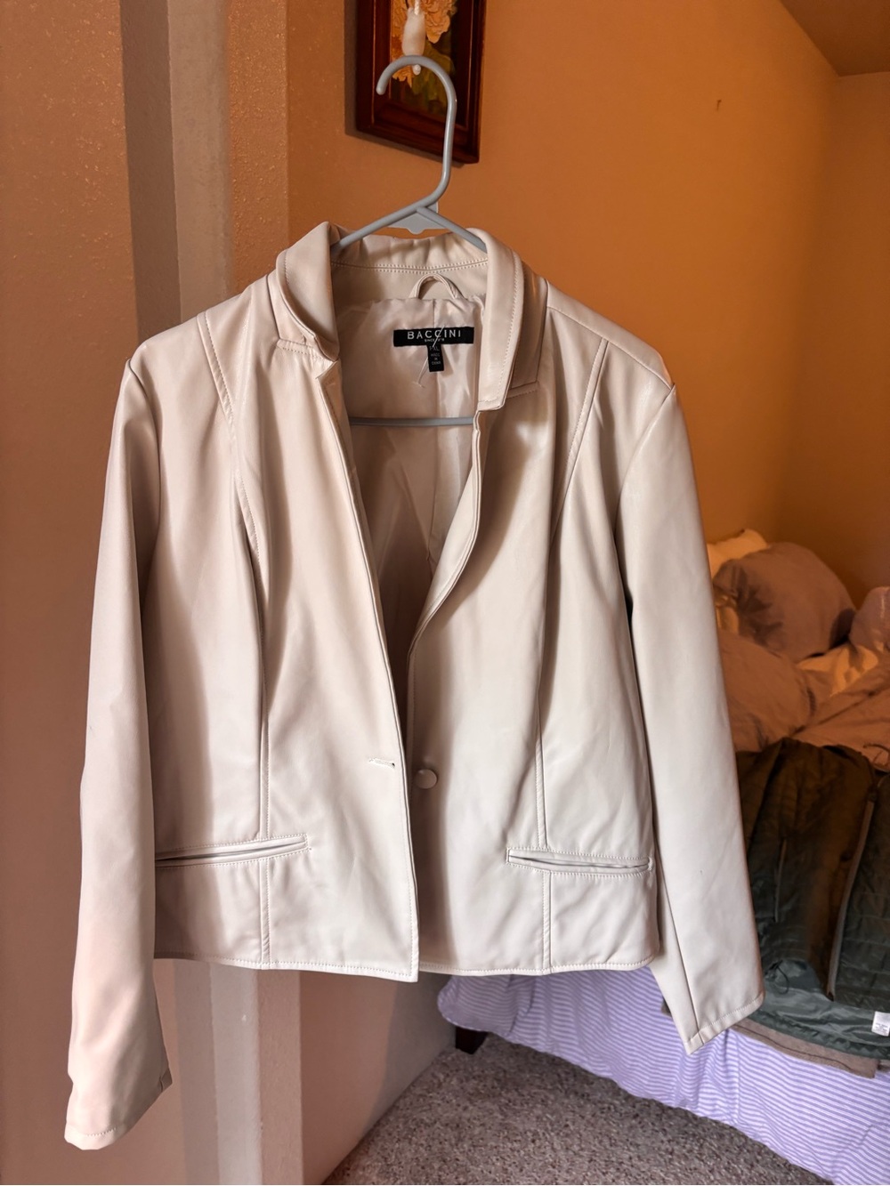Baccini Cream Faux Leather Blazer Jacket